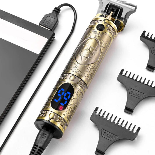 Vintage Cordless Hair & Beard Trimmer – Professional Rechargeable T-Blade Hair Clipper with LED Display