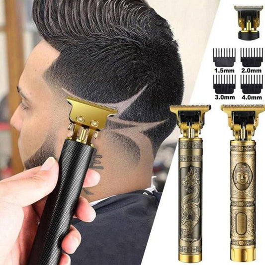Vintage Cordless Hair & Beard Trimmer – Professional Rechargeable T-Blade Hair Clipper with LED Display